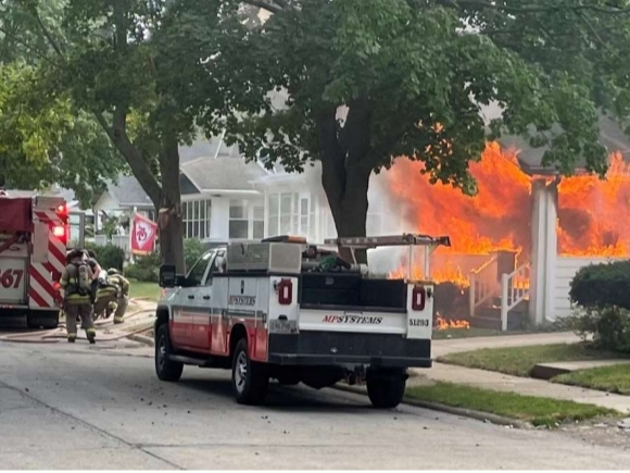 Authorities were called out around 3 p.m. to a building with heavy fire showing from the front in Waukesha on Wednesday, but firefighters were able to quickly extinguish the blaze, officials said.