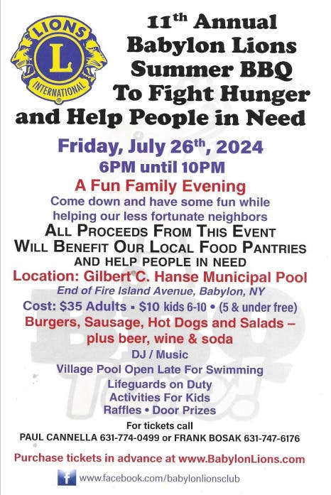 Babylon Lions 11th annual  Summer bbq to help fight hunger