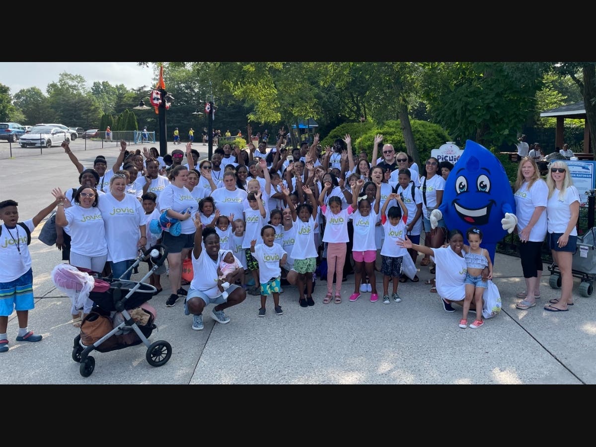 Over 100 children from Big Brothers Big Sisters of Long Island and The Power House Youth Group getting ready to enter Splish Splash for a carefree day at the water park.