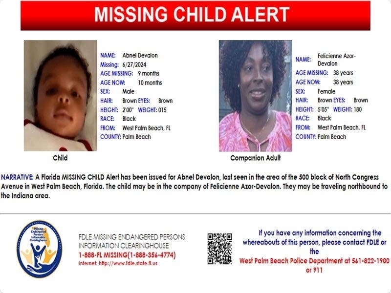 FL Missing Child Alert: Baby May Be In Company Of Woman Headed North