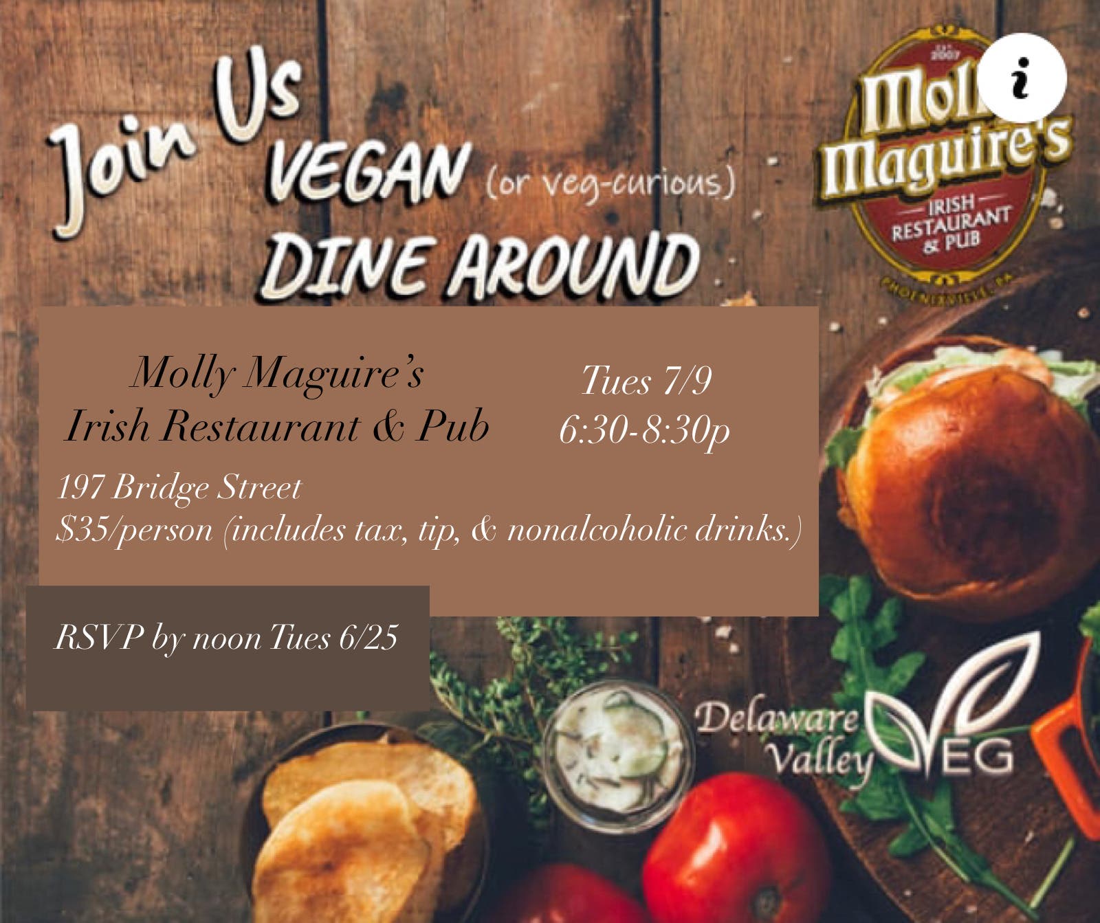 July Dine Around at Molly Maquires - Tickets available til noon Tues 6/25