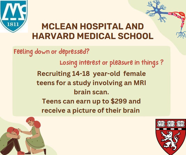 McLean Hospital Study on Stress and the Teen Brain.  Earn up to $299!