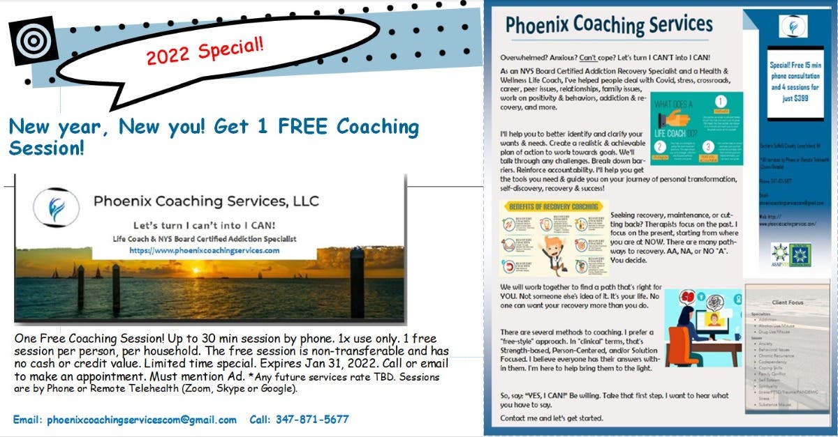 2022 Special! New year, New you! Get 1 FREE Life Coaching Session