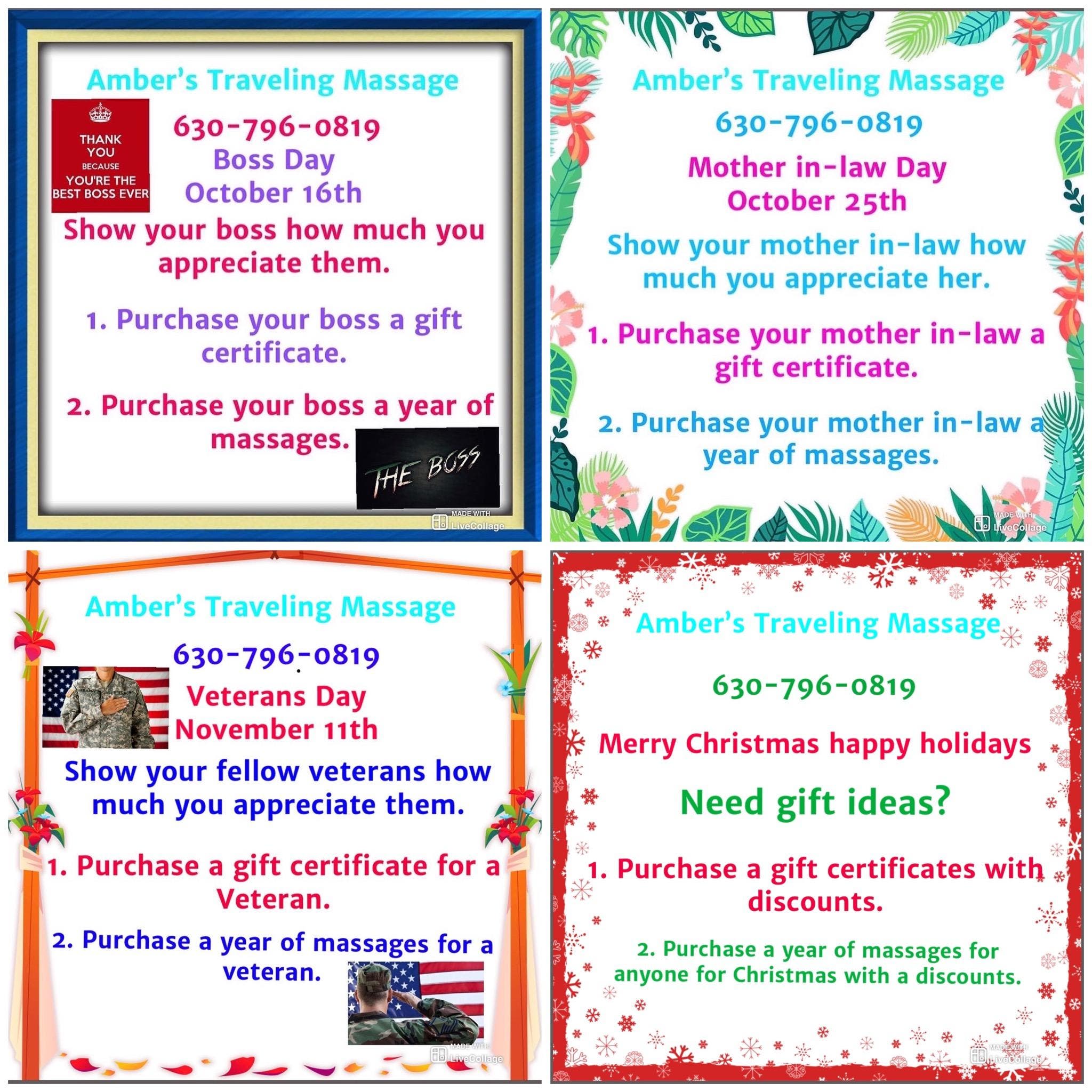 Massage specials & discounts. Holiday discounts as well