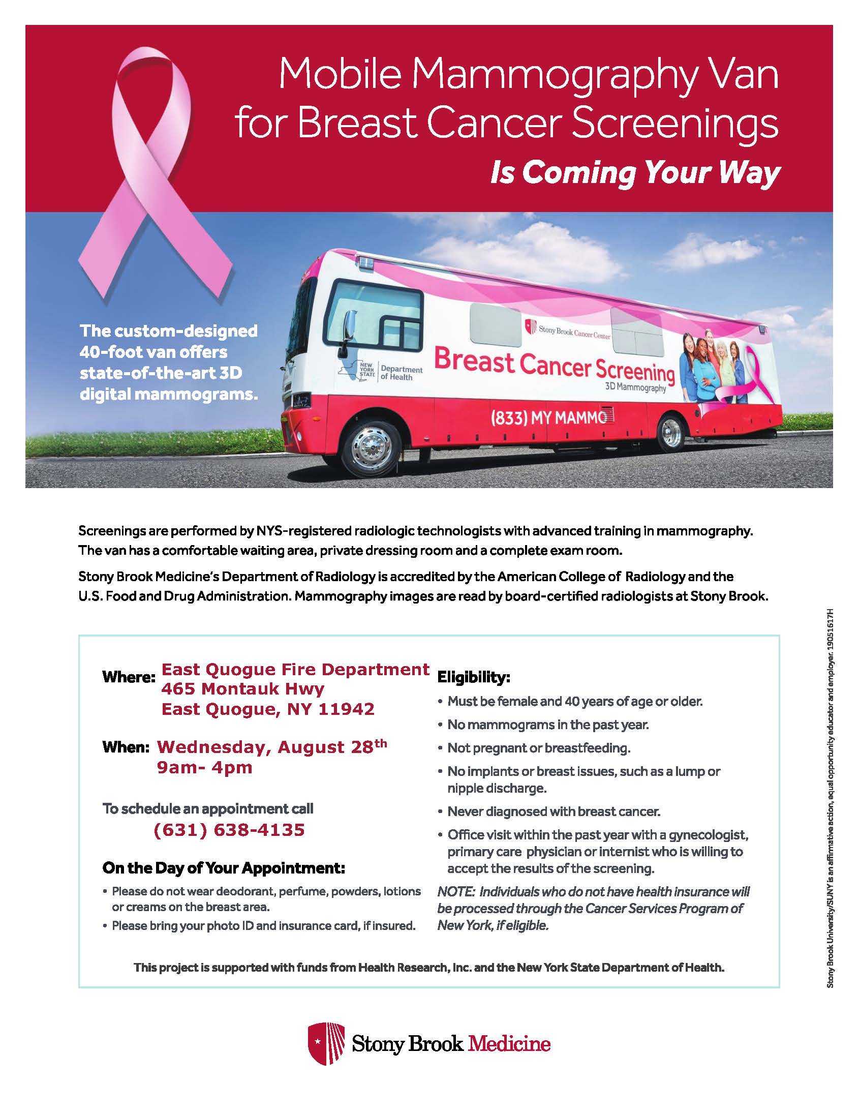 East Quogue Fire Dept.  hosts the Stony Brook Mobile Mammography Van 