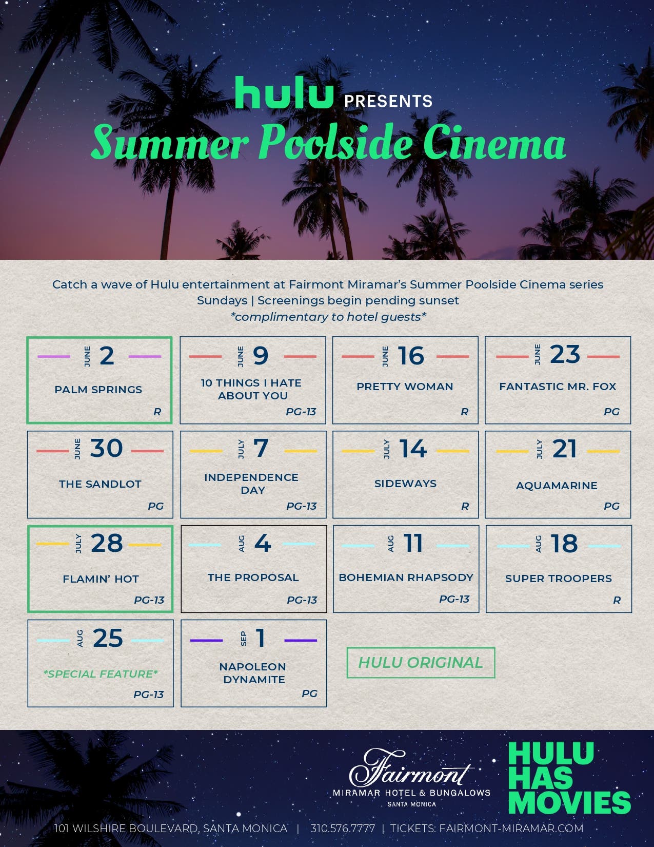 HULU presents Poolside Cinema at Fairmont Miramar Hotel & Bungalows