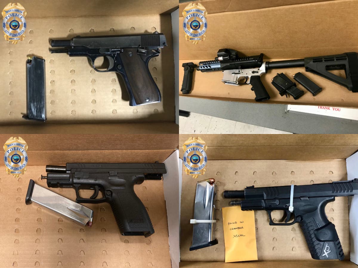 The guns were seized in four separate incidents Monday night, Long Beach police said.