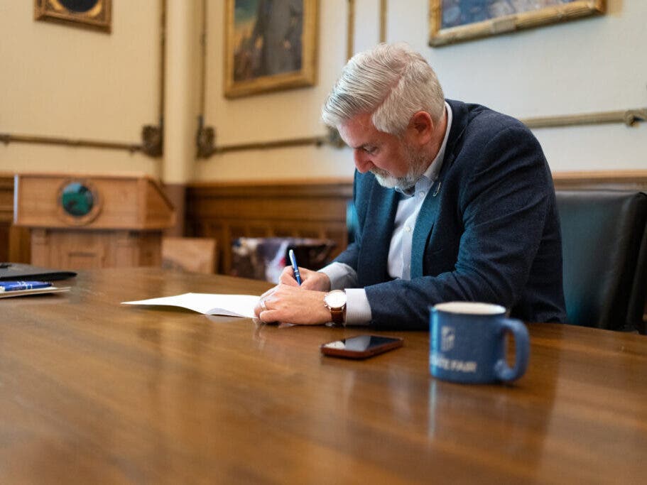 Gov. Eric Holcomb signs dozens of new bills into law on Thursday, May 4, 2023. 