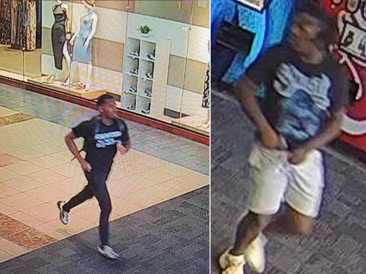 The public's help is being sought in finding two suspects accused of shooting at a shoe kiosk employee Saturday at Sugarloaf Mills Mall.