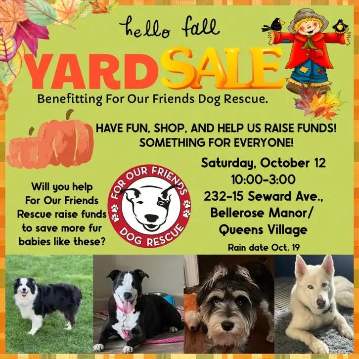 For Our Friends Animal Rescue - charity yard sale - Saturday October 12th @ 10.00 am