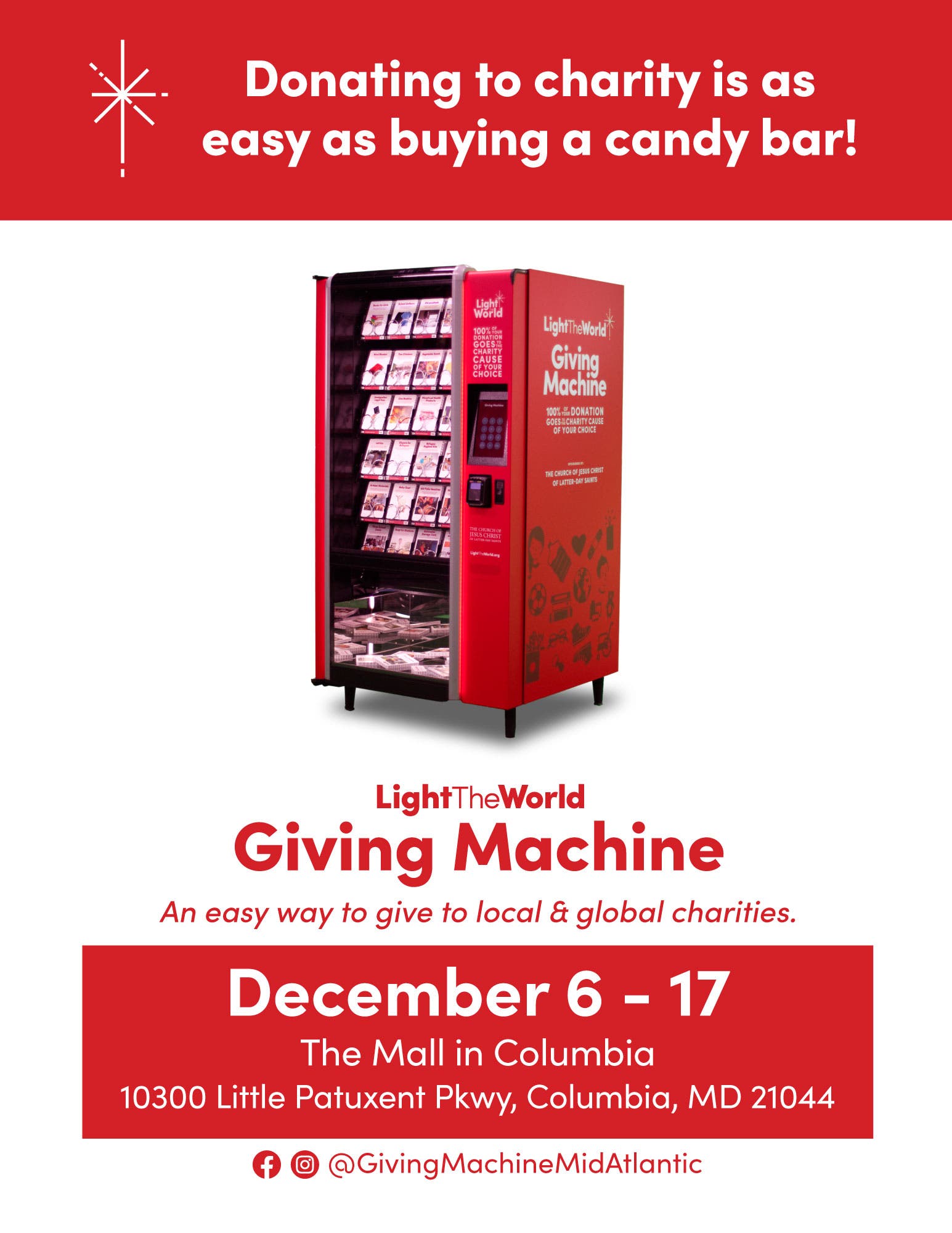 Visit the #LightTheWorld Giving Machine in Columbia! 