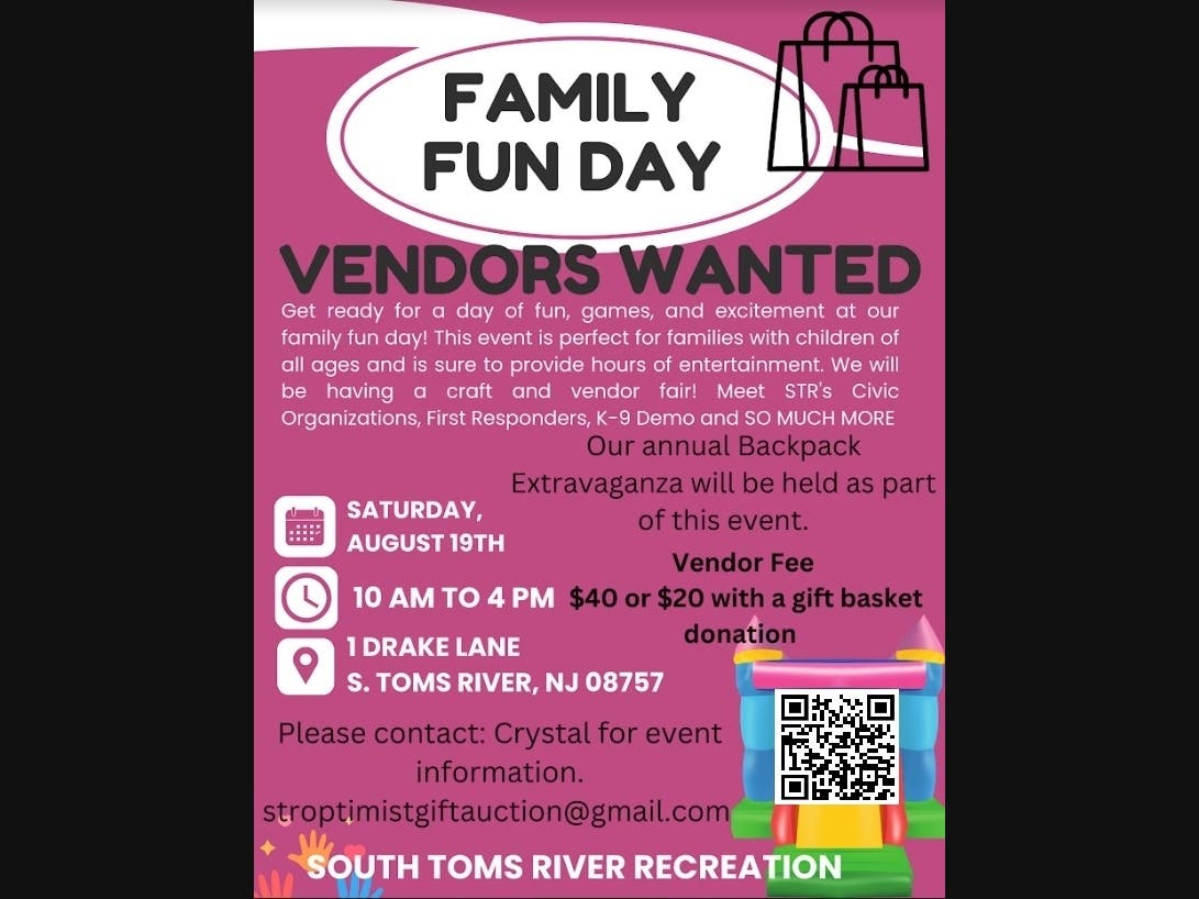 Free Family fun!
Today  8/18/2023 10am-4pm
1 Drake  Lane South Toms River 08757