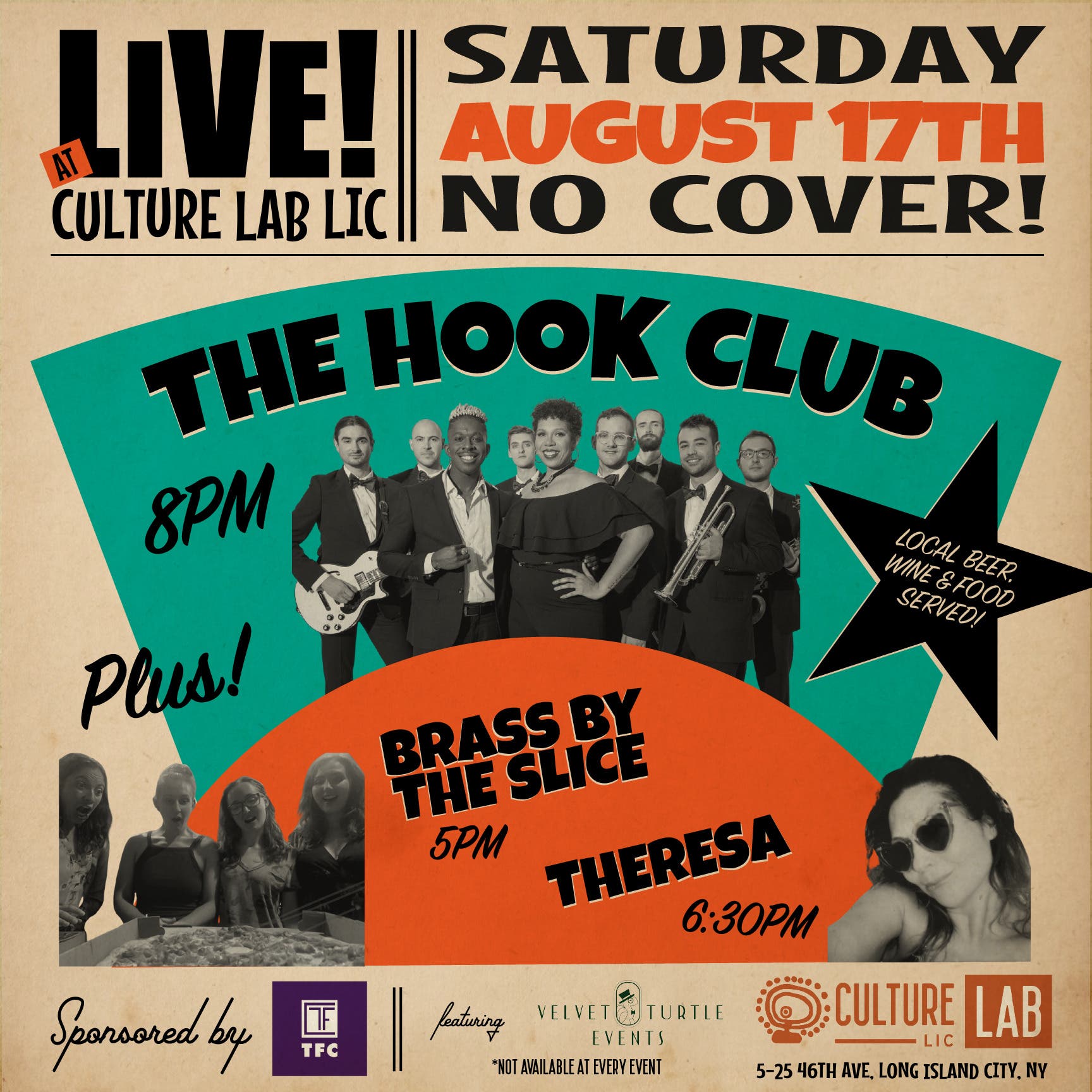 LIVE! at Culture Lab LIC - Brass by the Slice; Theresa; The Hook Club - Free Outdoor Concerts