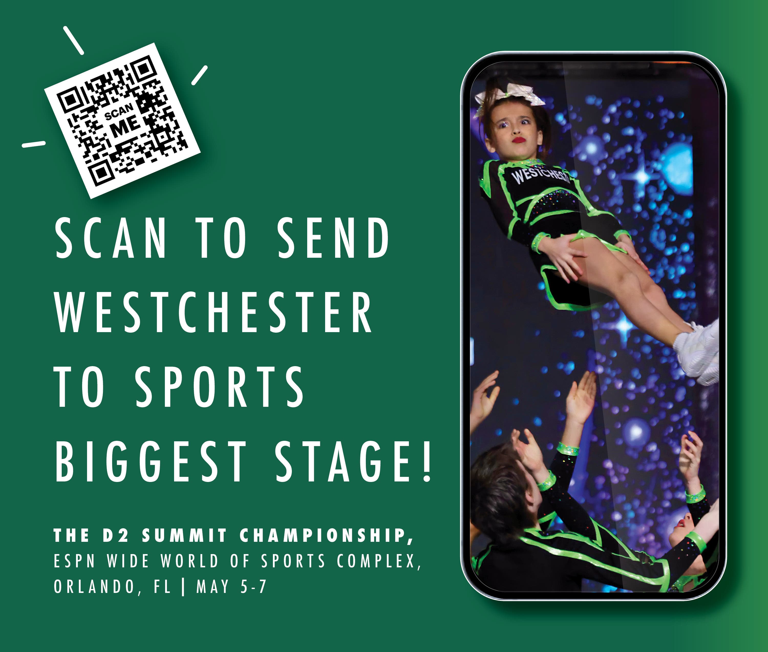 SCAN-A-THON - Scan to send Local Cheerleading team to the D2 Summit, May 5-7!.