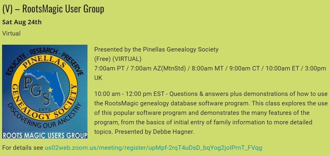 GENEALOGY - RootsMagic User Group