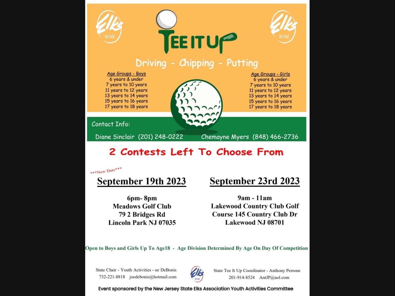 Toms River Elks #1875  invites local children to Tee It Up and test their golf skills on September 23, 2023. 