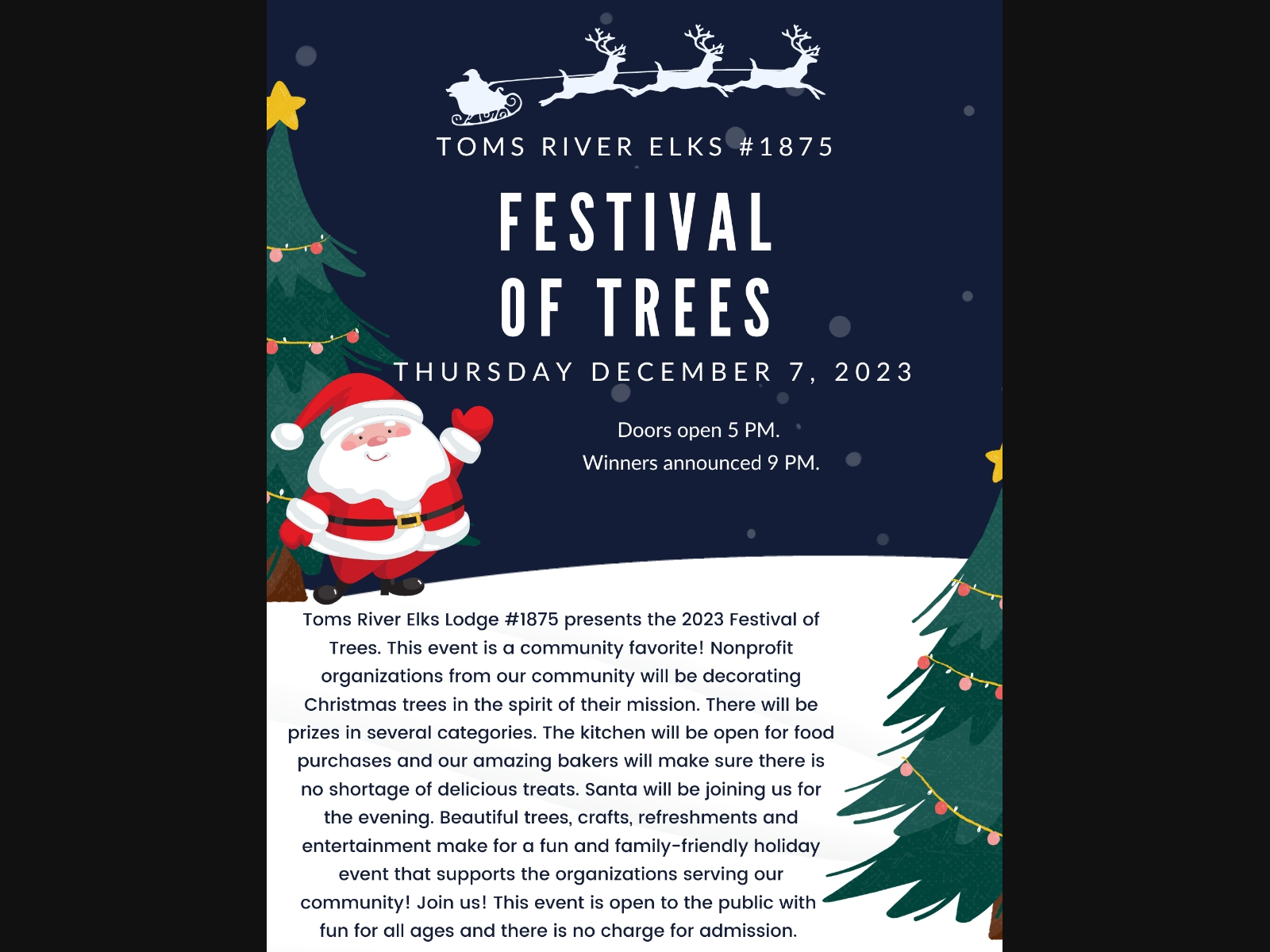 Join Us for a Magical Evening at the Toms River Elks Festival of Trees Celebrating Community and Charity on December 7, 2023.