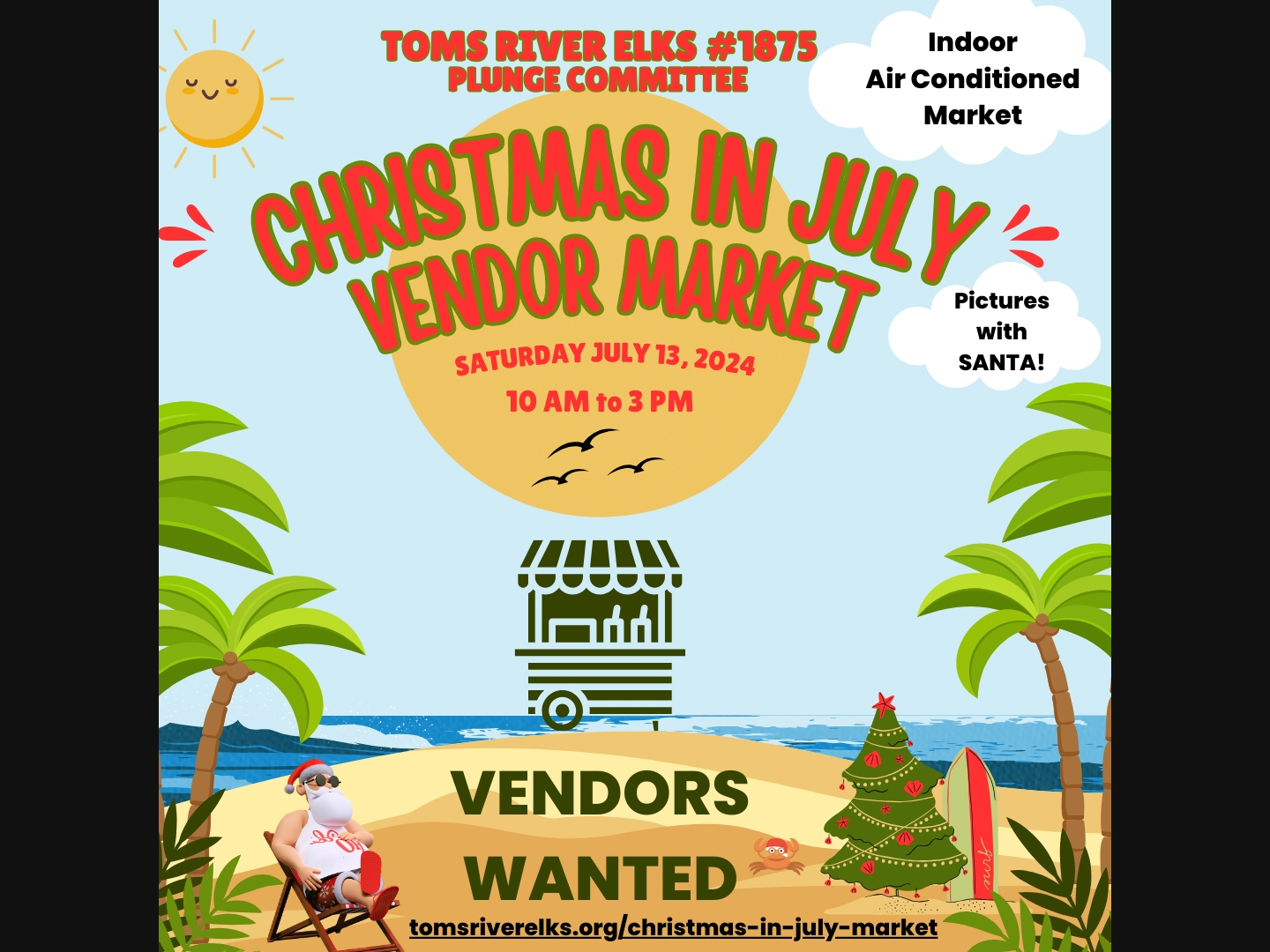 Toms River Elks invites local vendors to apply to participate in this indoor event. Santa and a professional photographer will be there!