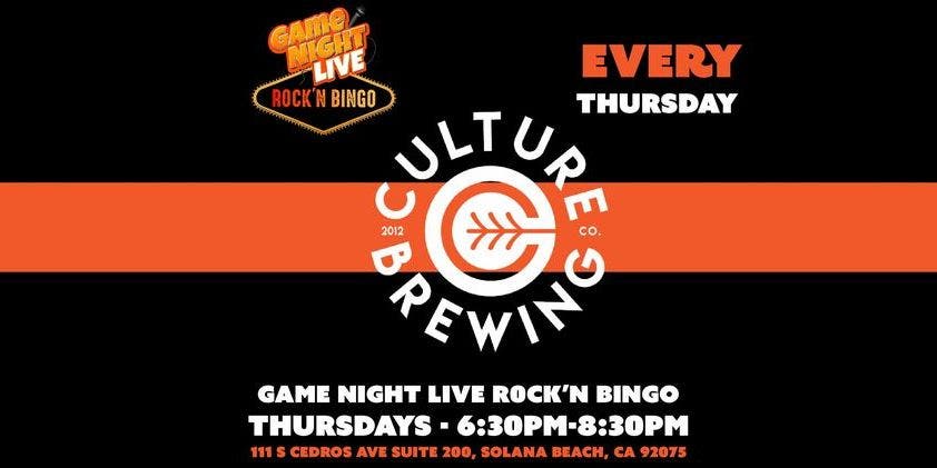 Game Night Live R0CK'N Bingo at Culture Brewing