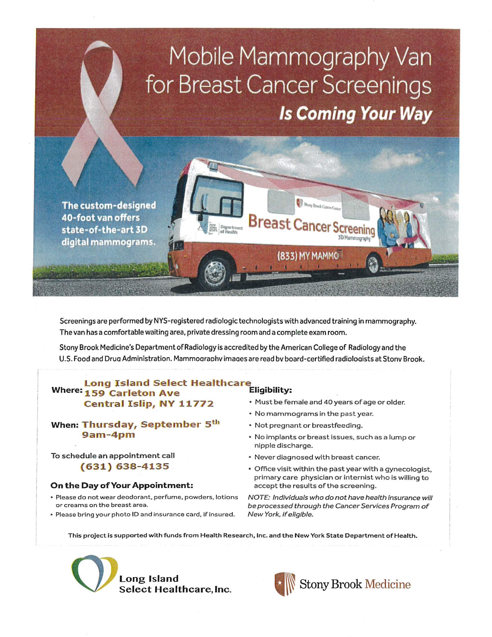 Mammogram Screening Day at LISH in Partnership With Stony Brook Medicine