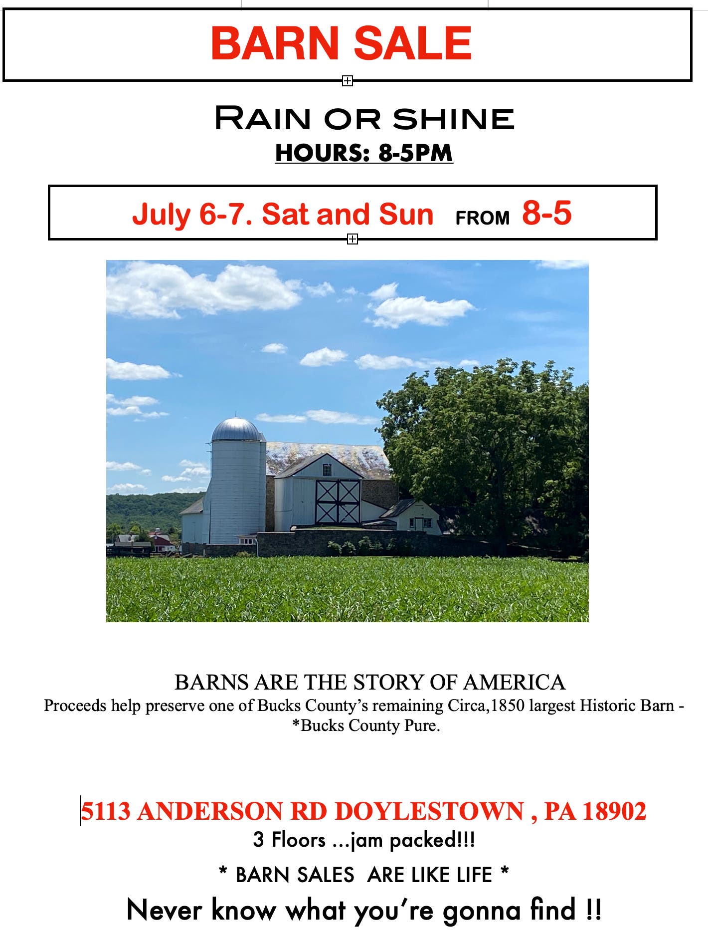 Barn sale in Historic Bucks County Barn