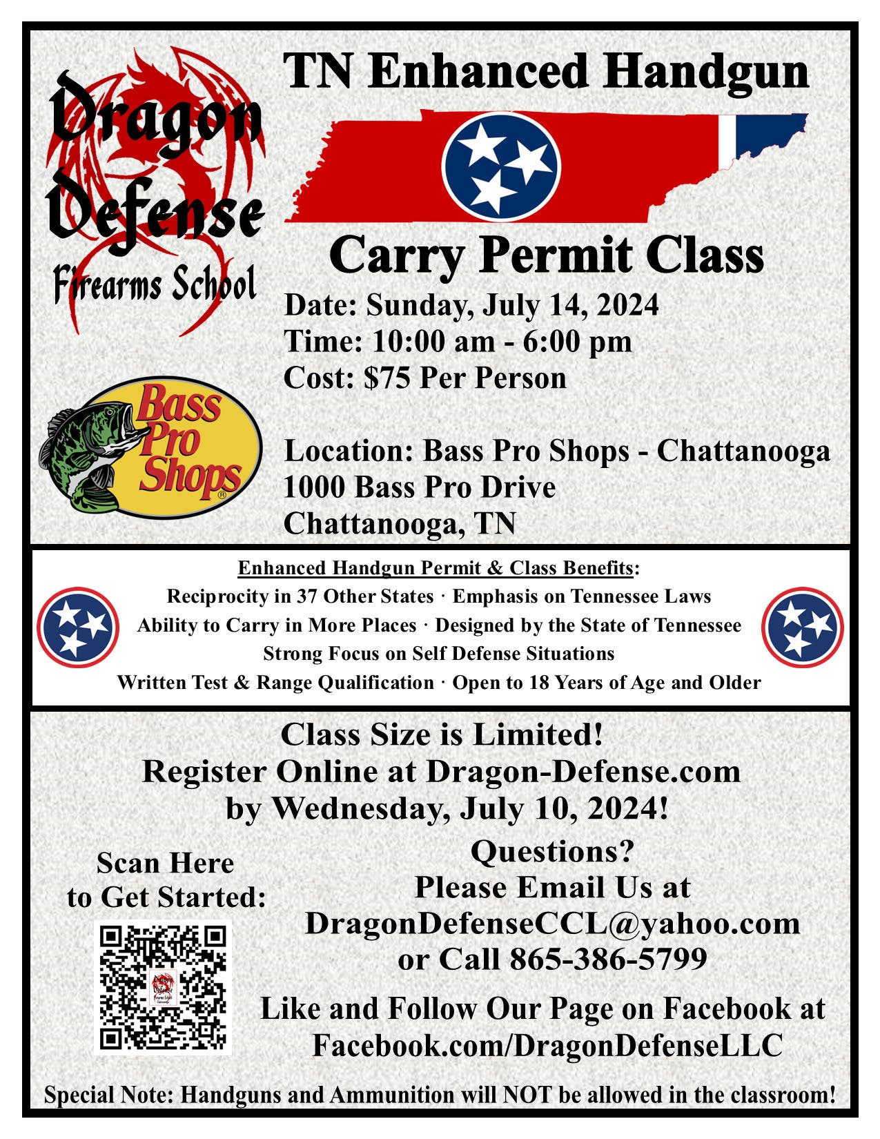 Tennessee Enhanced Handgun Carry Permit Class with Dragon Defense Firearms School