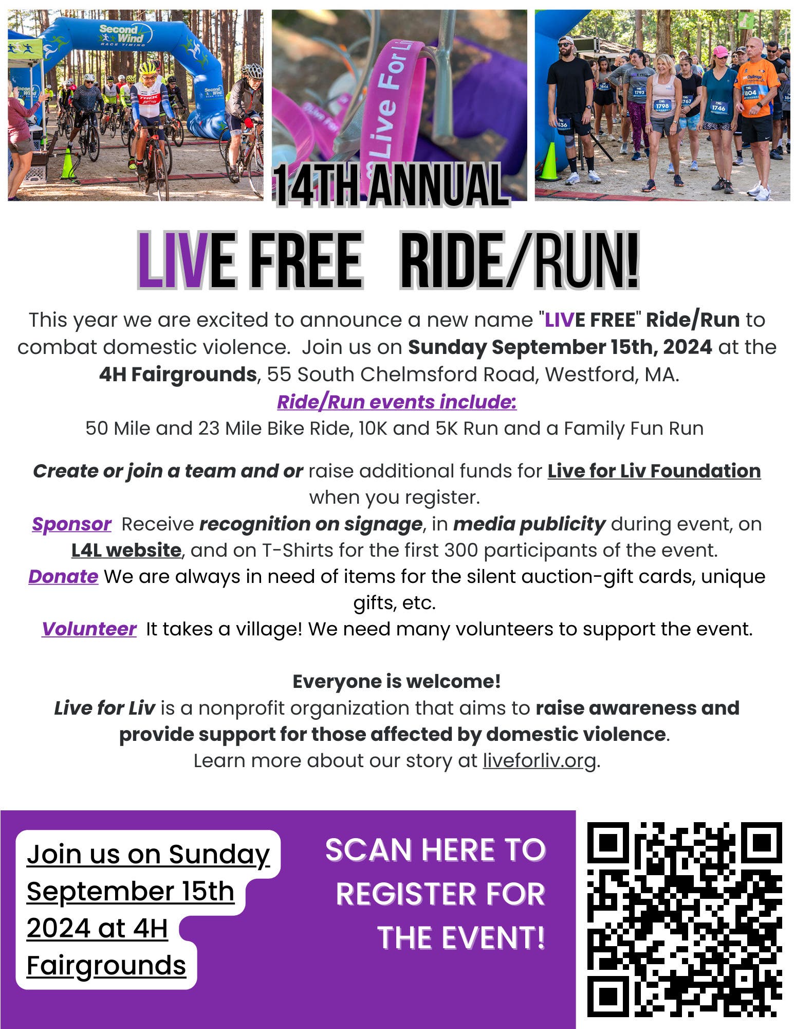 14th Annual LiveFree Ride/Run Event.