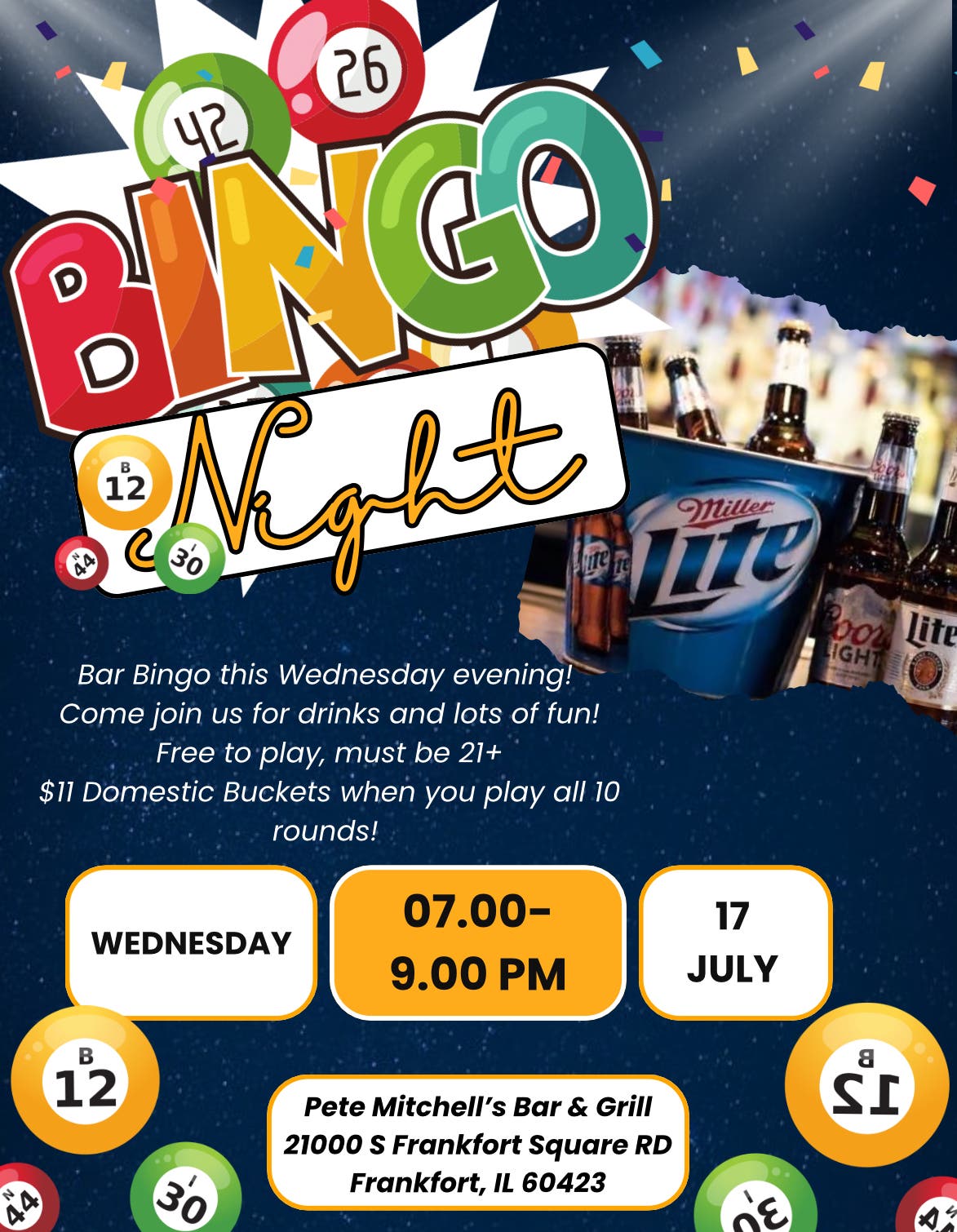 Pete Mitchell’s Bar & Grill Bingo Night