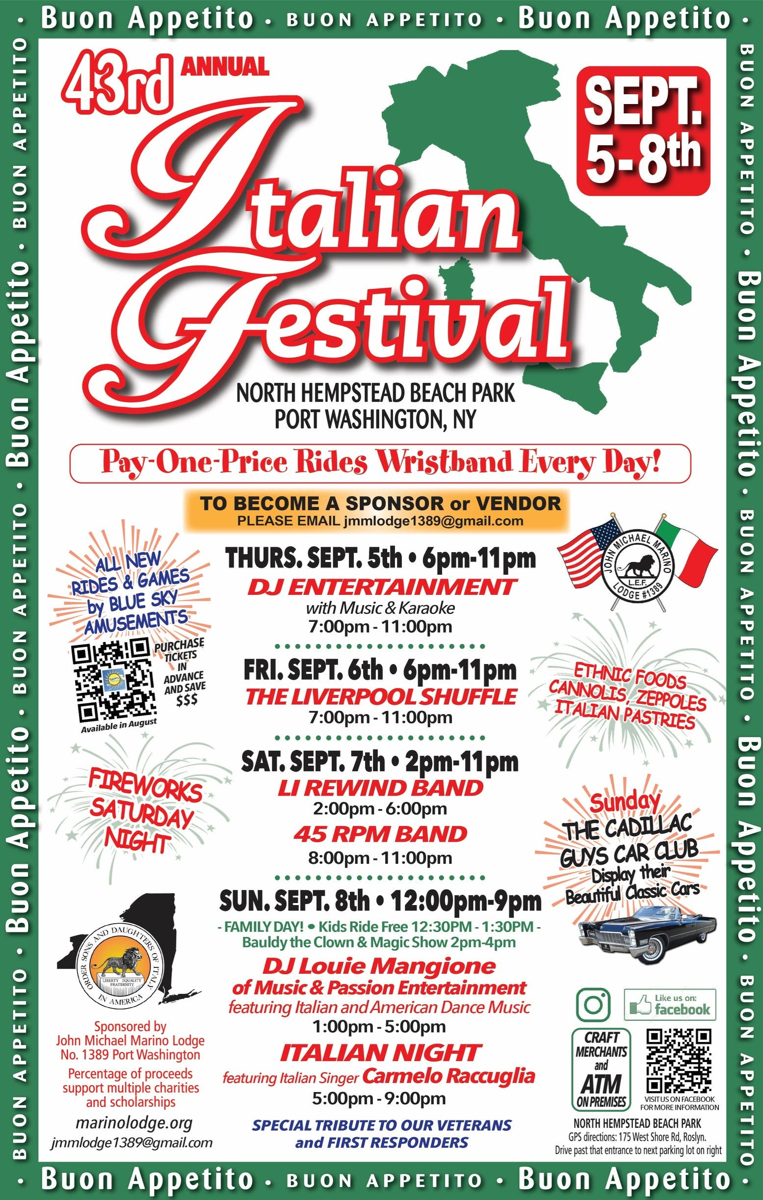 Annual Italian Festival - 9/5/24 thru 9/8/24 John Michael Marino Lodge No. 1389 