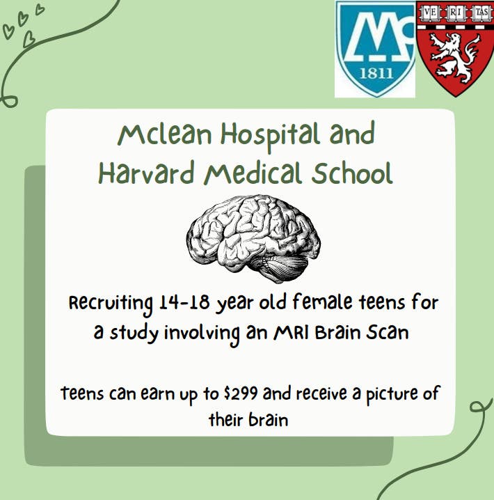 McLean Hospital Study on Stress and the Teen Brain.  Earn up to $299!