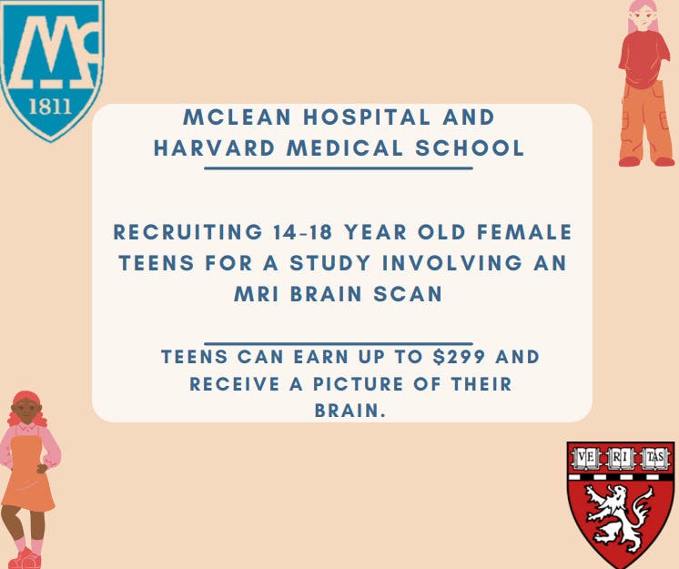 McLean Hospital Study on Stress and the Teen Brain.  Earn up to $299!