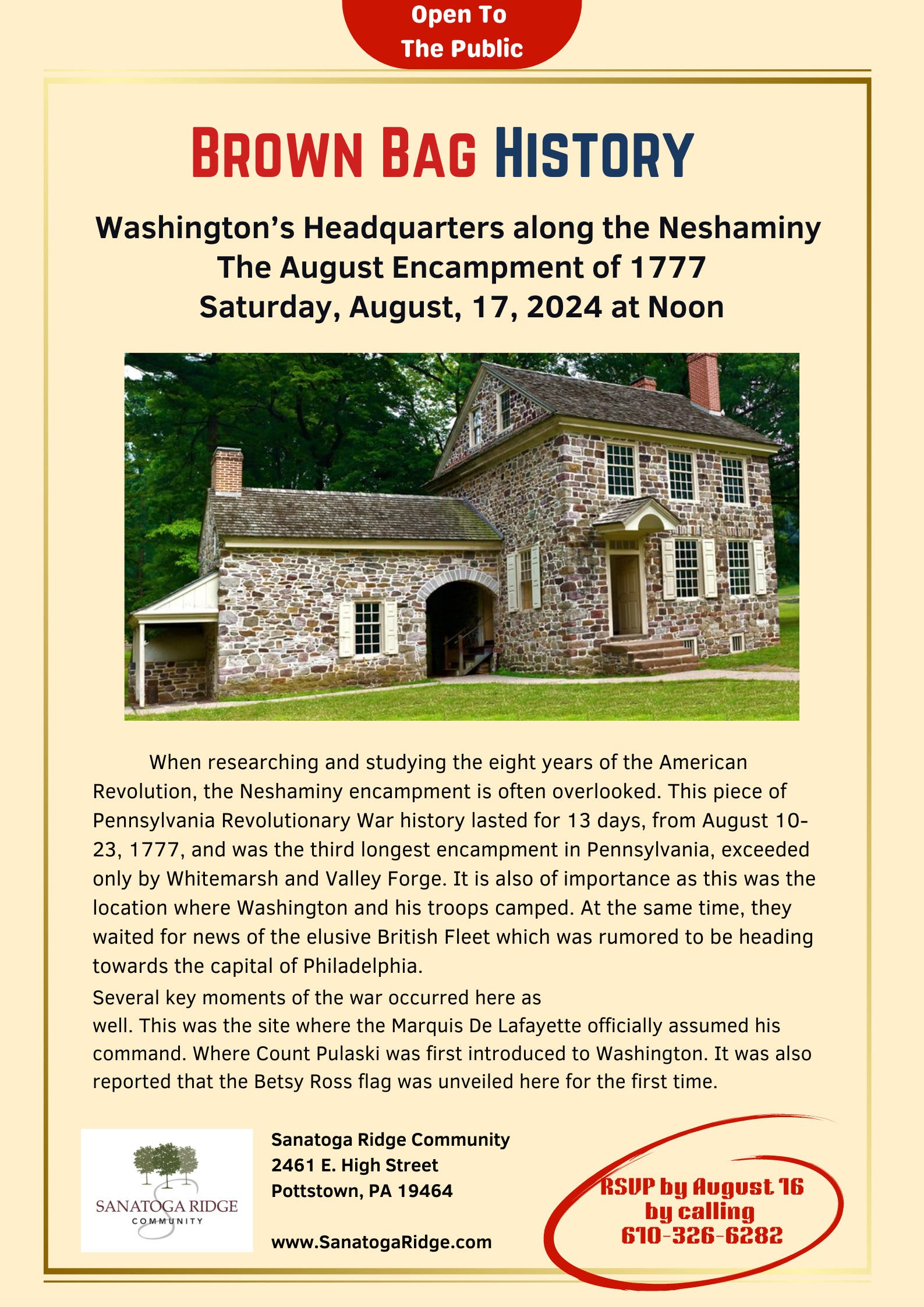 Brown Bag History - Washington's Headquarters along the Neshaminy: The August Encampment of 1777