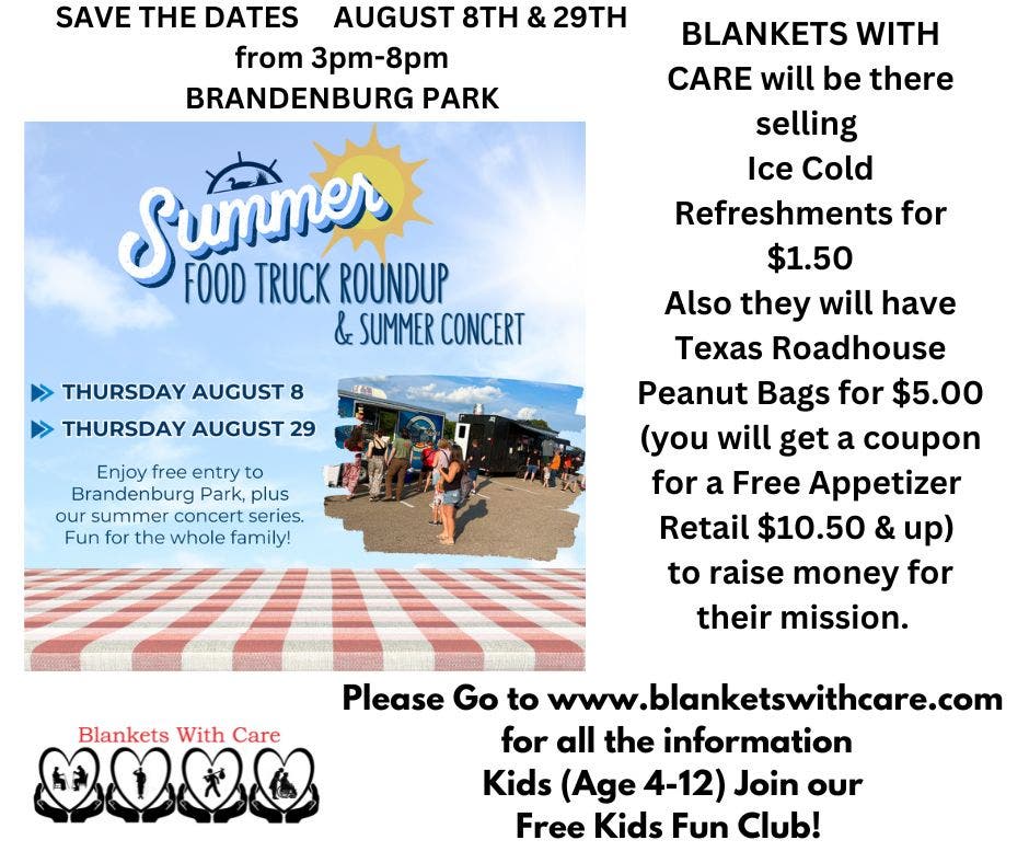 Blankets With Care is selling Ice Cold Beverages at the Summer Food Truck Roundup and Summer Concert