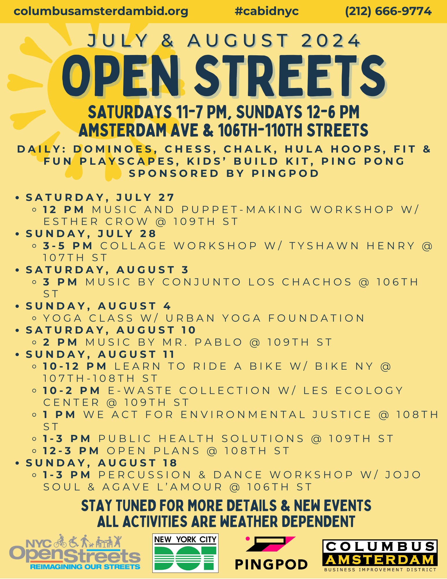 July & August Open Streets Events Calendar