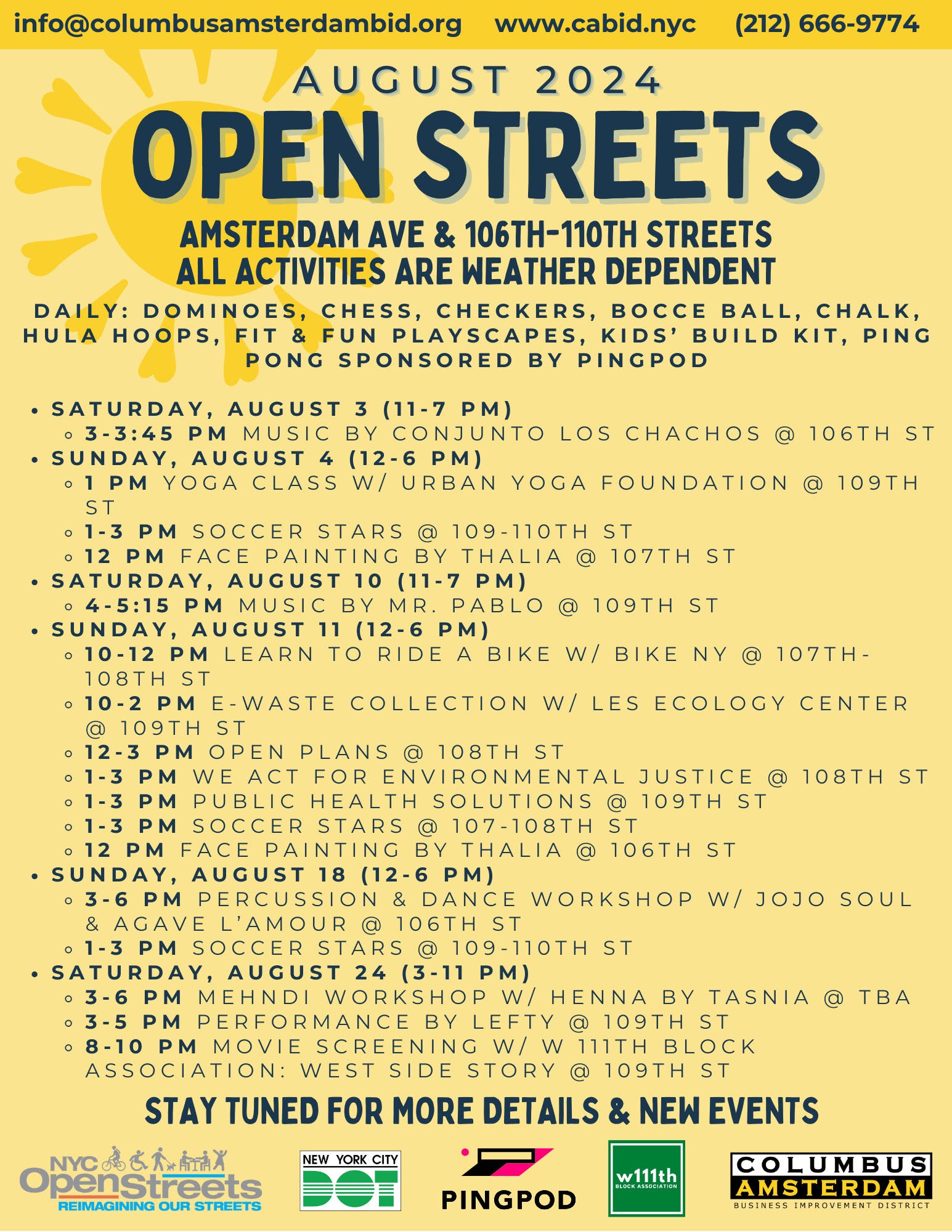 August Open Streets Events Calendar