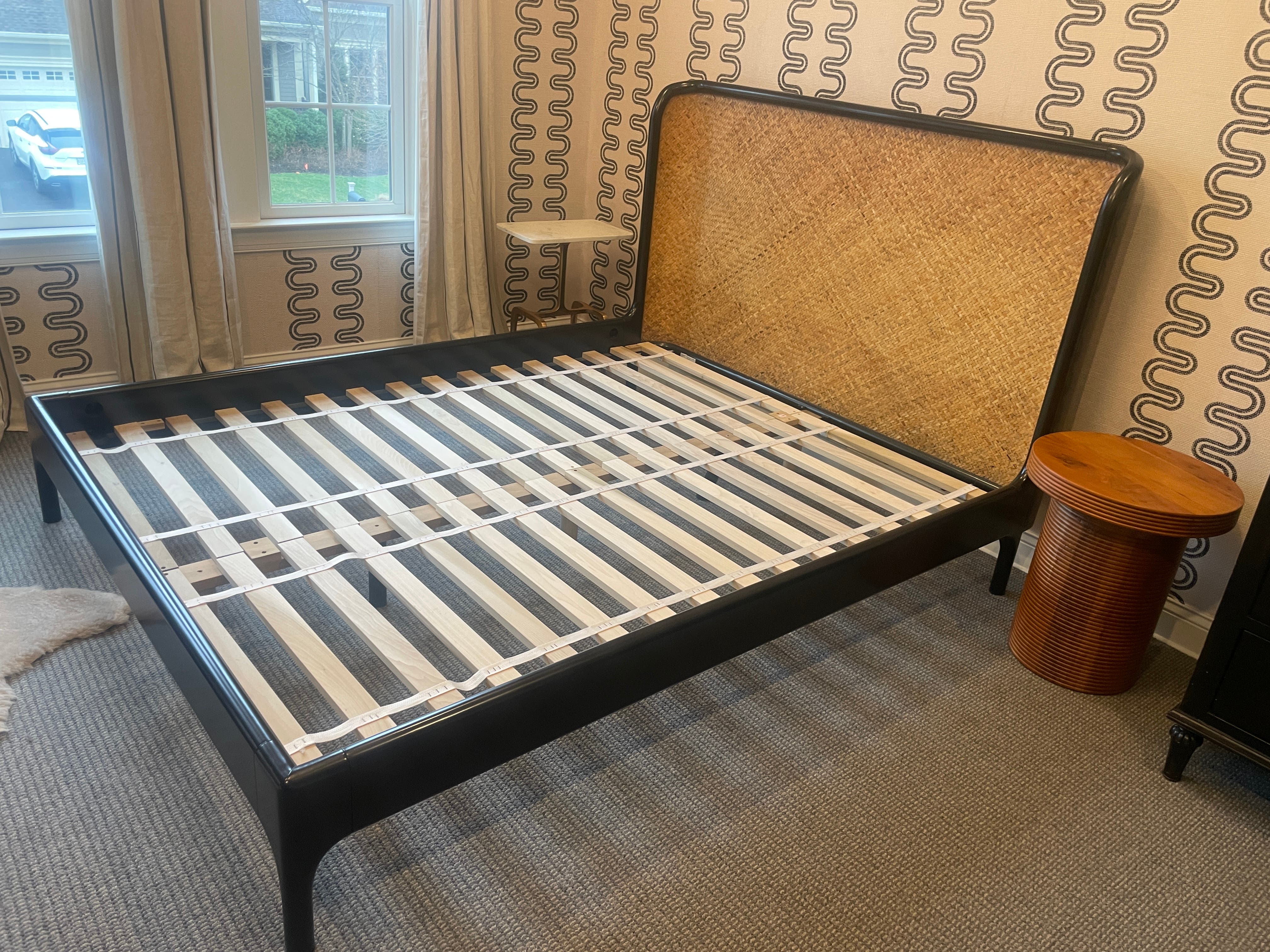 CB2 Miri Black and Rattan Queen Bed