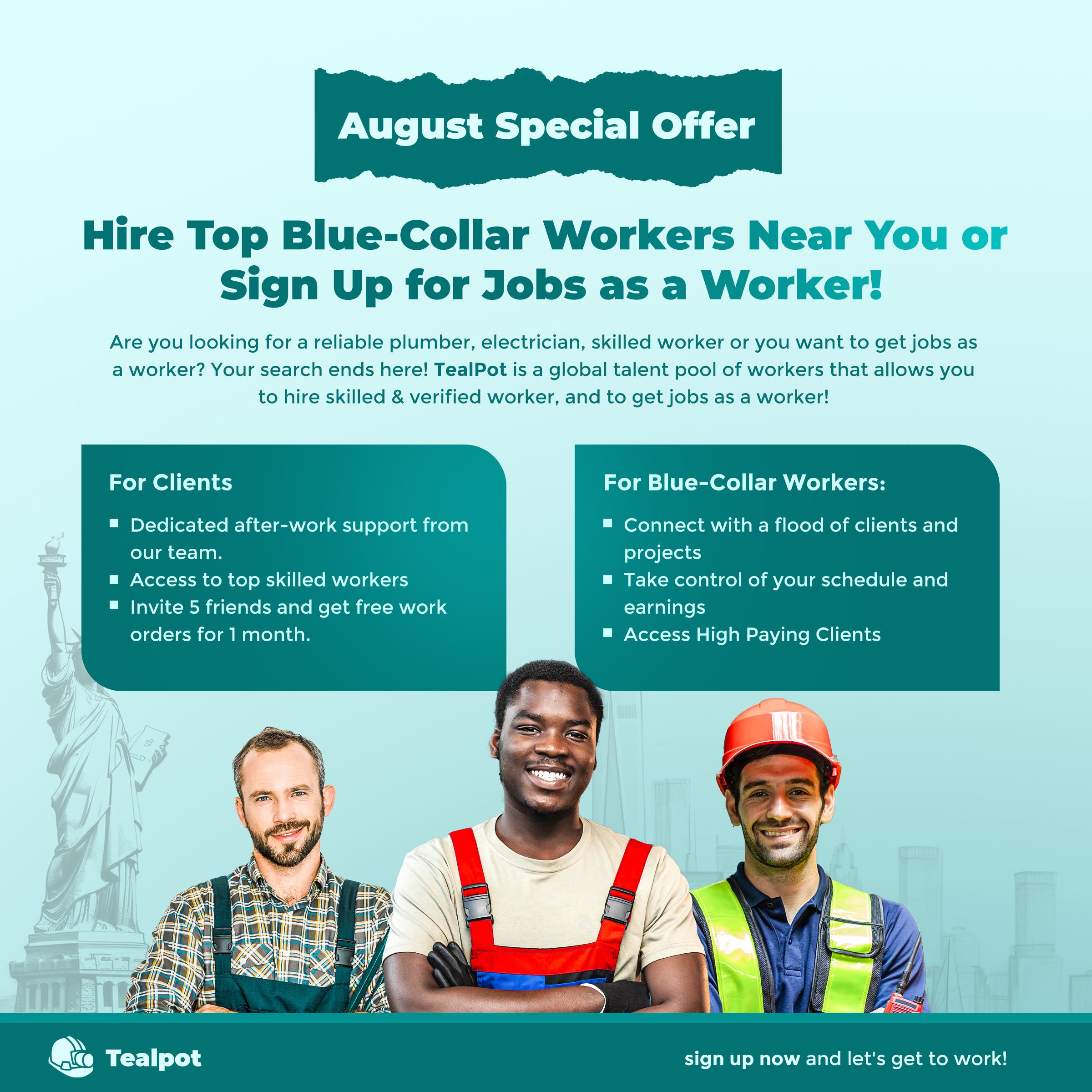 August Special Offer: Hire Top Blue-Collar Workers Near You or Sign Up for Jobs as a Worker!