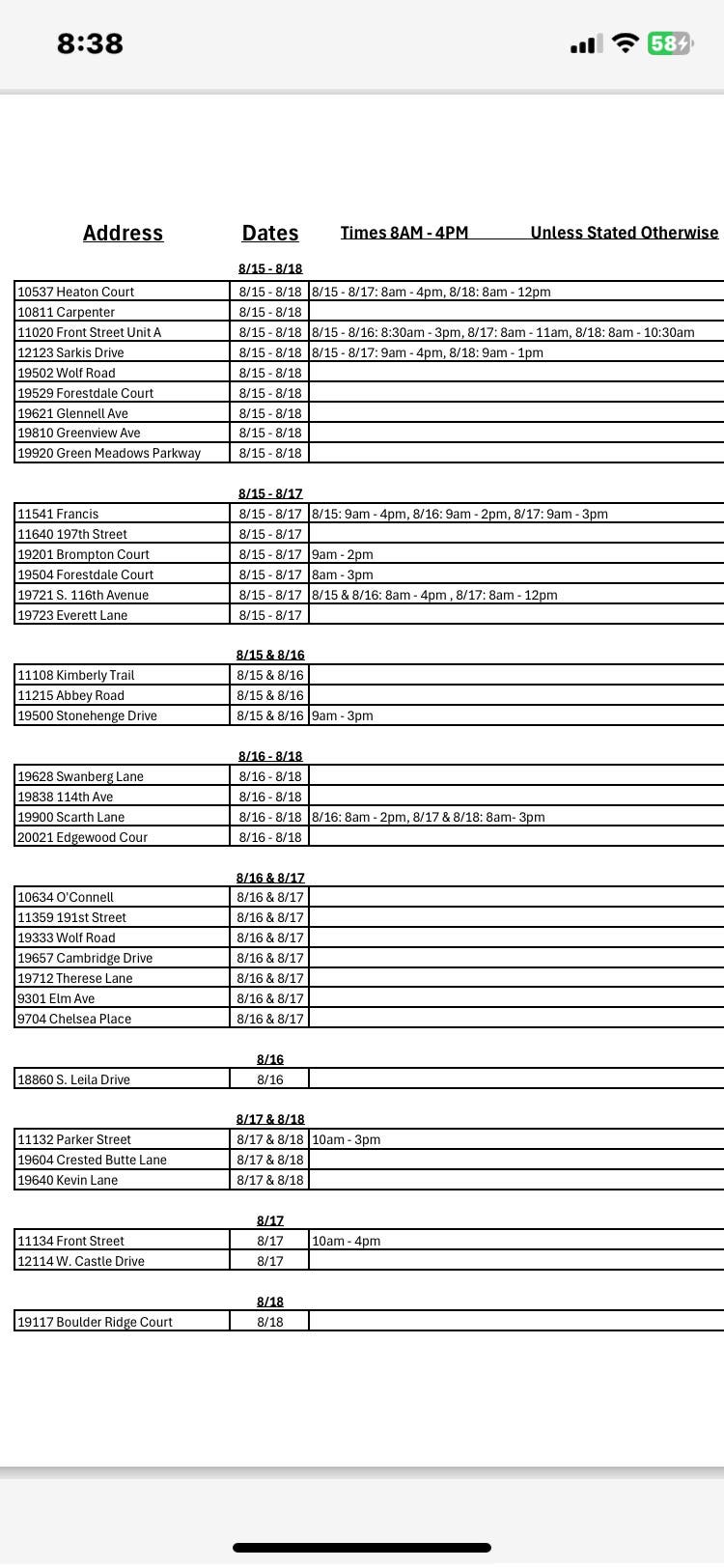 Mokena Community Wide Garage Sales Aug 15th - 18th , 8am - 4pm