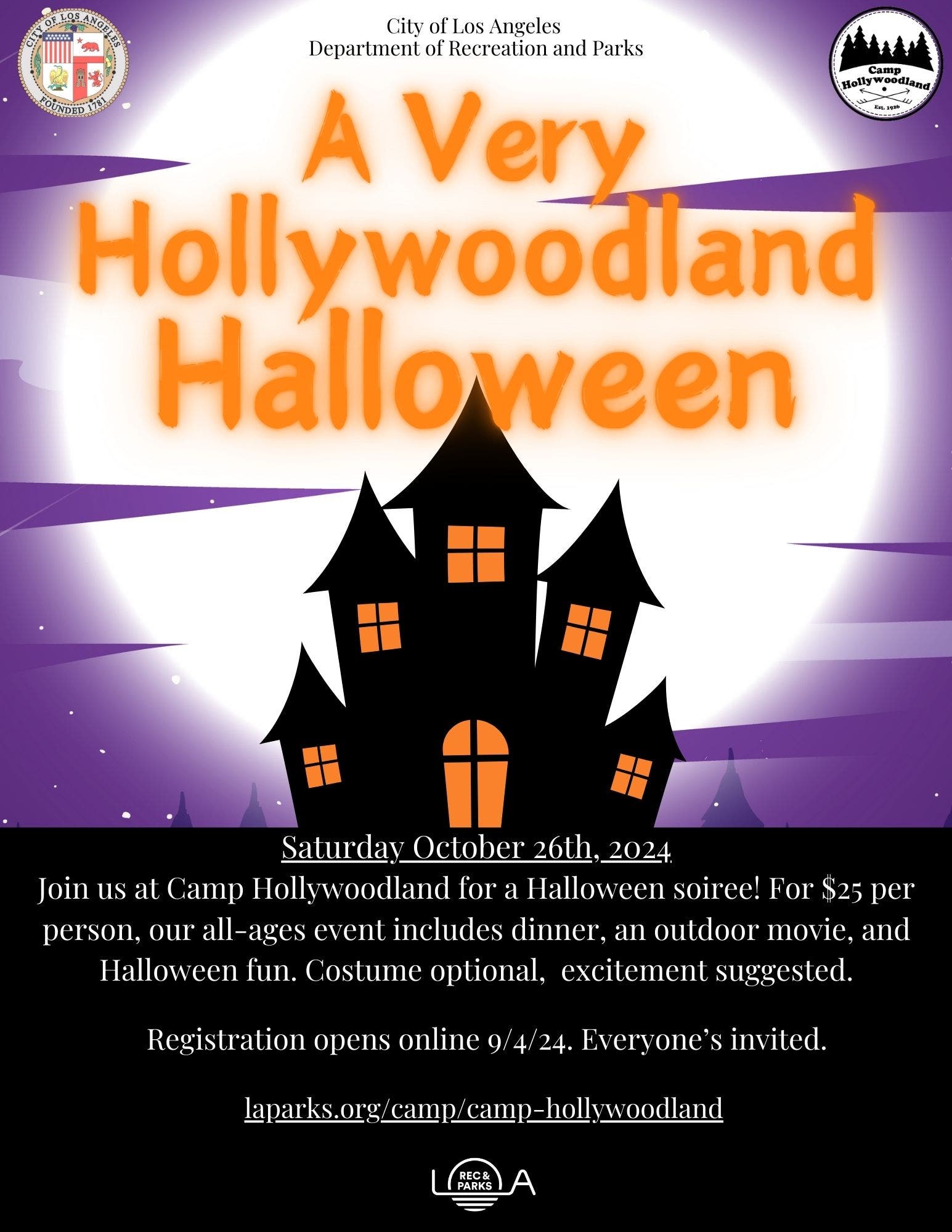 Outdoor Movie and Halloween Themed Activity Night at Camp Hollywoodland