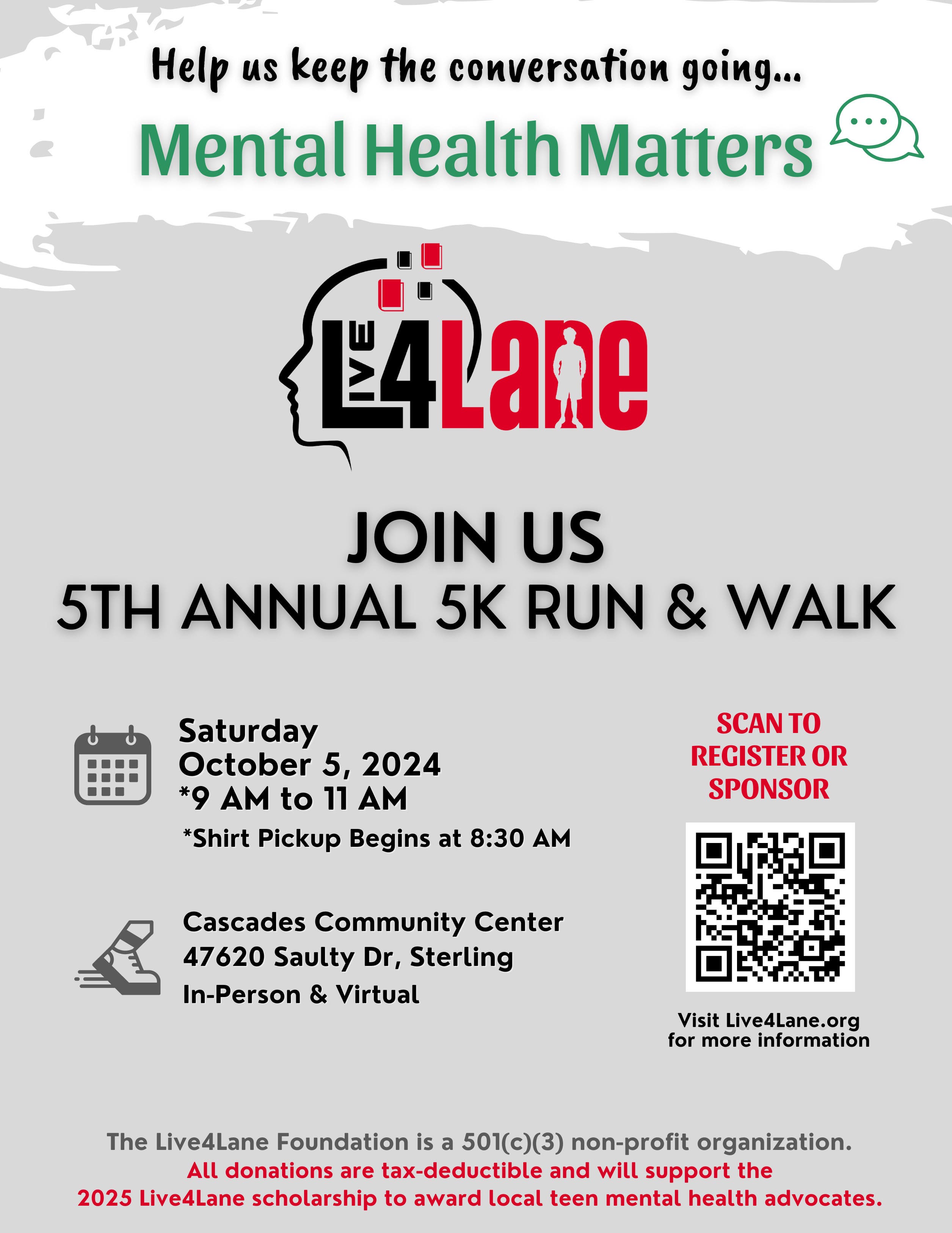 Mental Health Awareness Live4Lane 2.5k/5K Walk & Run 