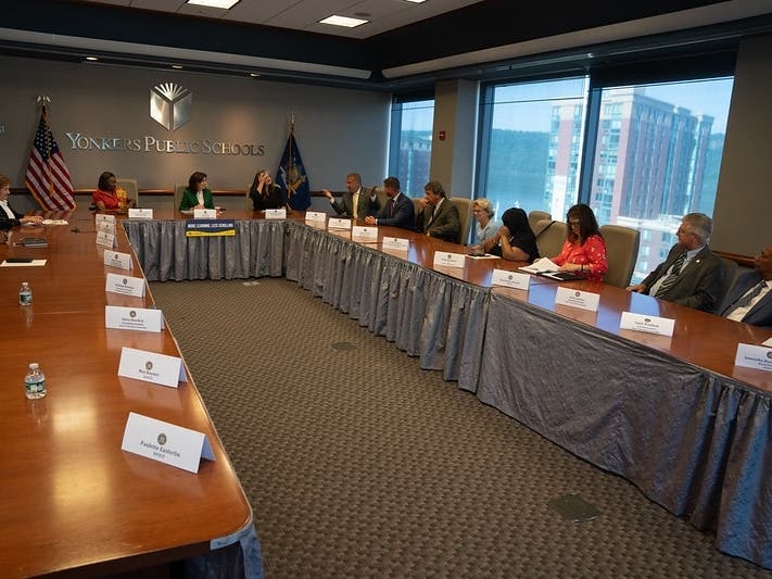 Gov. Kathy Hochul met with Hudson Valley educators in Yonkers on her statewide listening tour focused on addressing smartphone use in schools. 