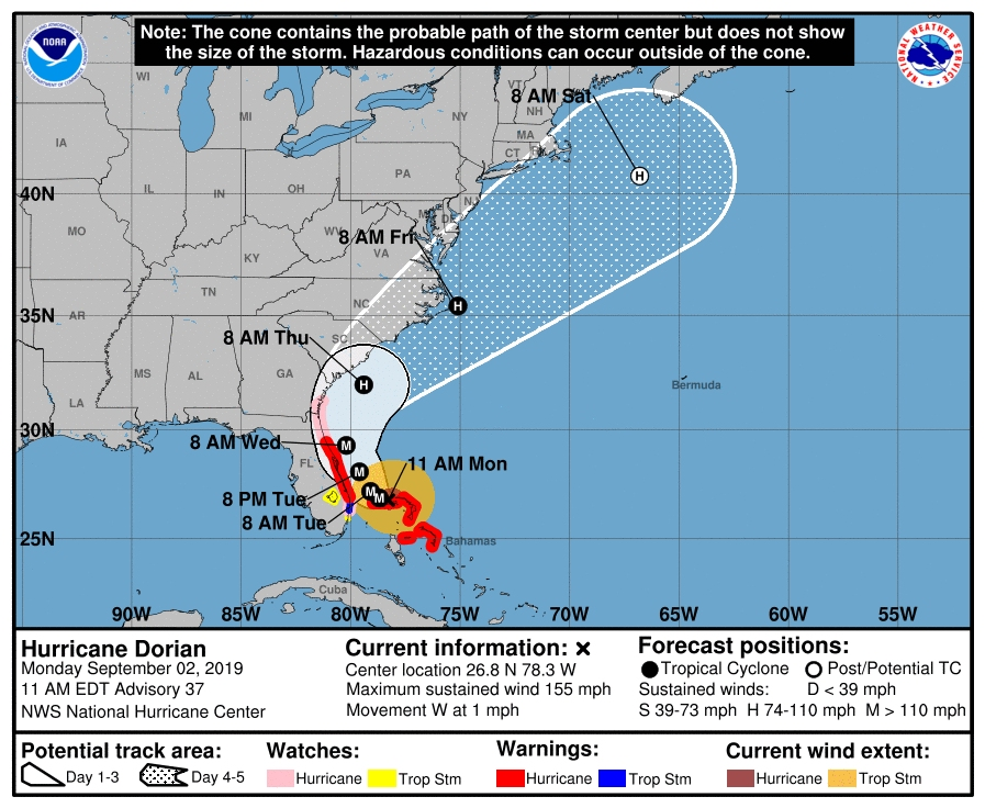 If Hurricane Dorian heads up the East Coast, its wind and rain could affect parts of Virginia.