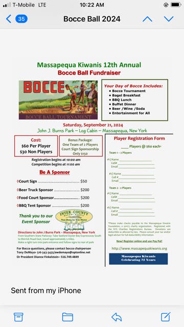 ANNUAL FAMILY BOCCE TOURNAMENT Hosted by the www.Massapequakiwanis.org