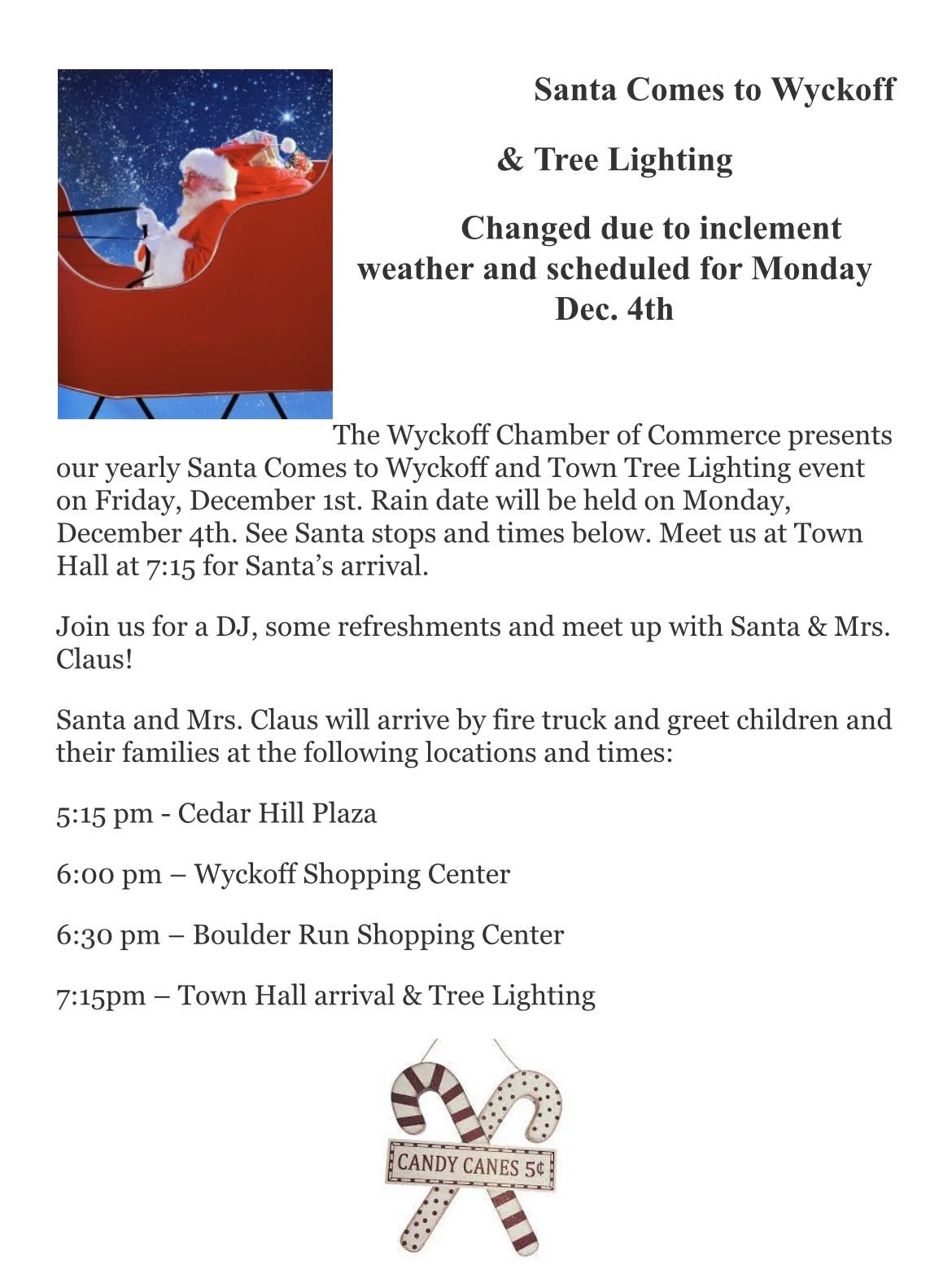 Santa Comes to Wyckoff & Tree Lighting event