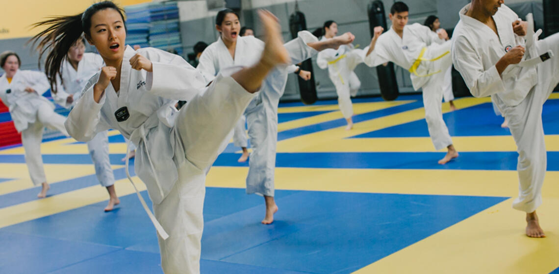 Student Kicking in Taekwondo class