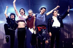 Ron Wood, Mick Jagger, Charlie Watts, Keith Richards and Bill Wyman of the Rolling Stones wave to the crowd at the Historic Atlantic City Convention Hall (now Boardwalk Hall) in Atlantic City, N.J., during the Steel Wheels Tour, December 1989. The group played three nights at the venue from 17th - 20th December 1989.