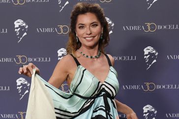 Shania Twain attends the "Andrea Bocelli 30: The Celebration", Andrea Bocelli celebrates his 30th anniversary in music with three star-studded concerts at Teatro Del Silenzio on July 19, 2024 in Lajatico, Italy