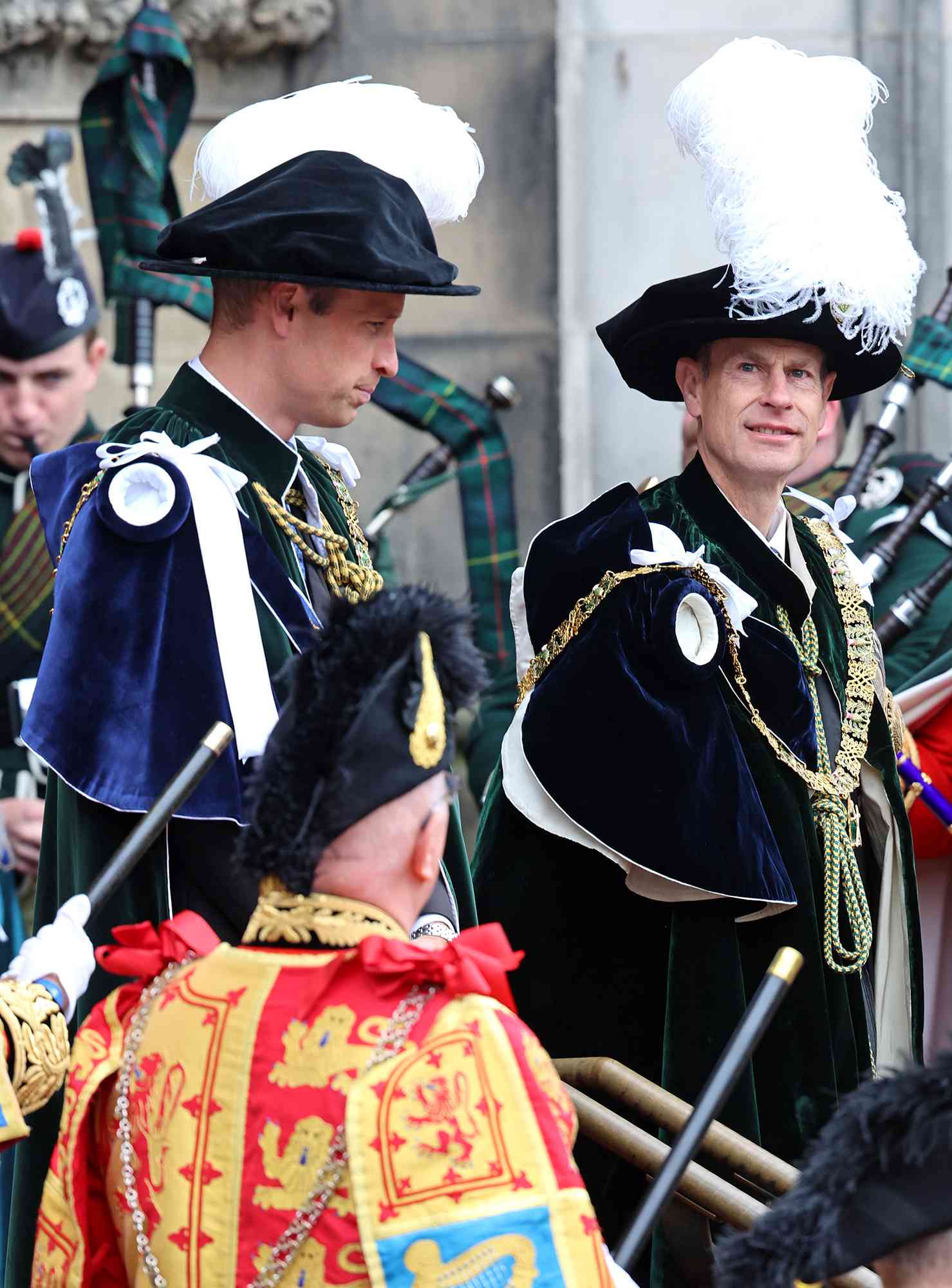 Prince William, Duke of Rothesay and Prince Edward, Duke of Edinburgh depart the Thistle Service at St GilesÃ¢ÂÂ Cathedral on July 03, 2024 in Edinburgh, Scotland. 