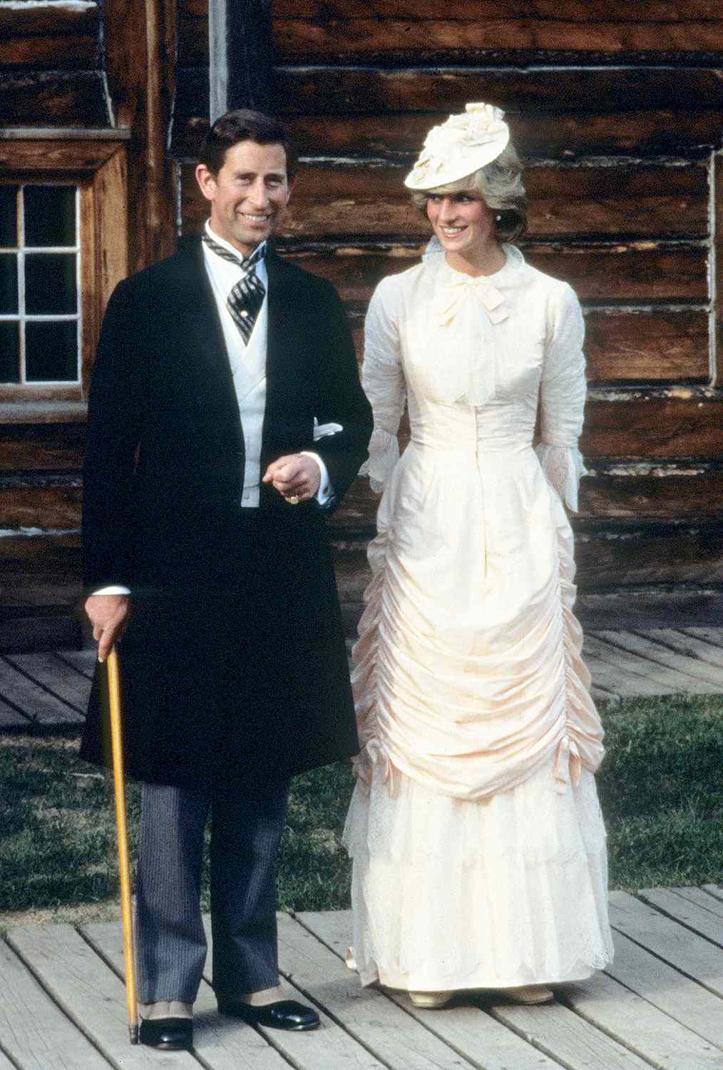 Prince Charles and Princess Diana wearing traditional Klondike outfits in 1983 during a visit to Canada.