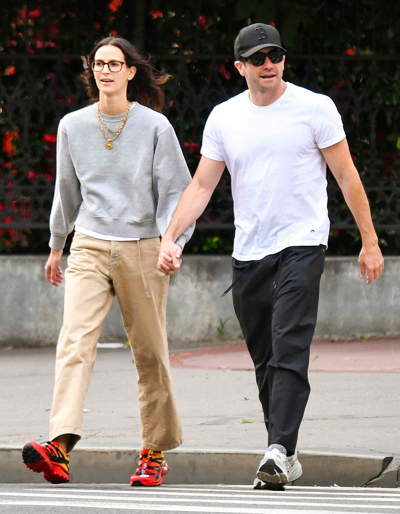 Jake Gyllenhaal and girlfriend Jeanne Cadieu show some rare PDA as they hold hands in New York City. 